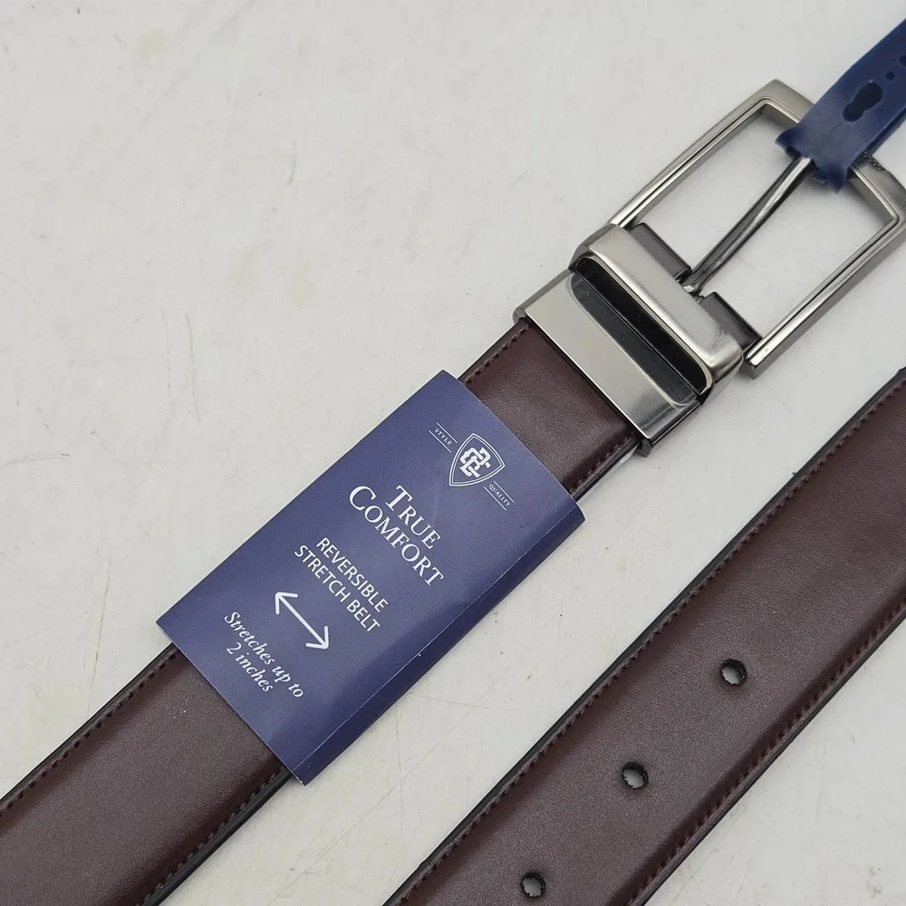 Croft & Barrow Belt Brown Black Reversible Faux Leather Stretch Men 32 w/ Buckle